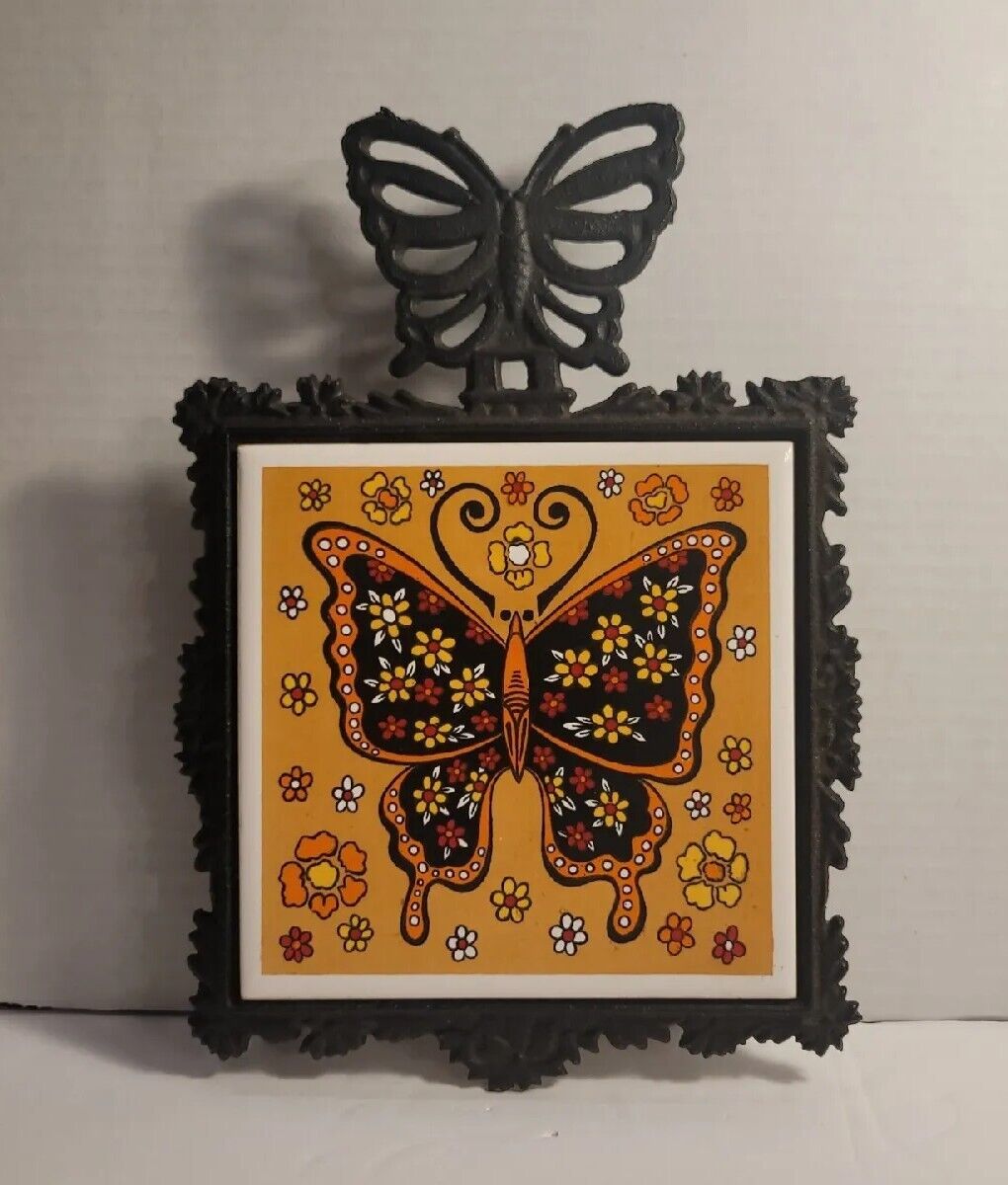Vtg Butterfly Electric Warming Trivet Ceramic Pottery & Cast Iron Kyowa Retro 
