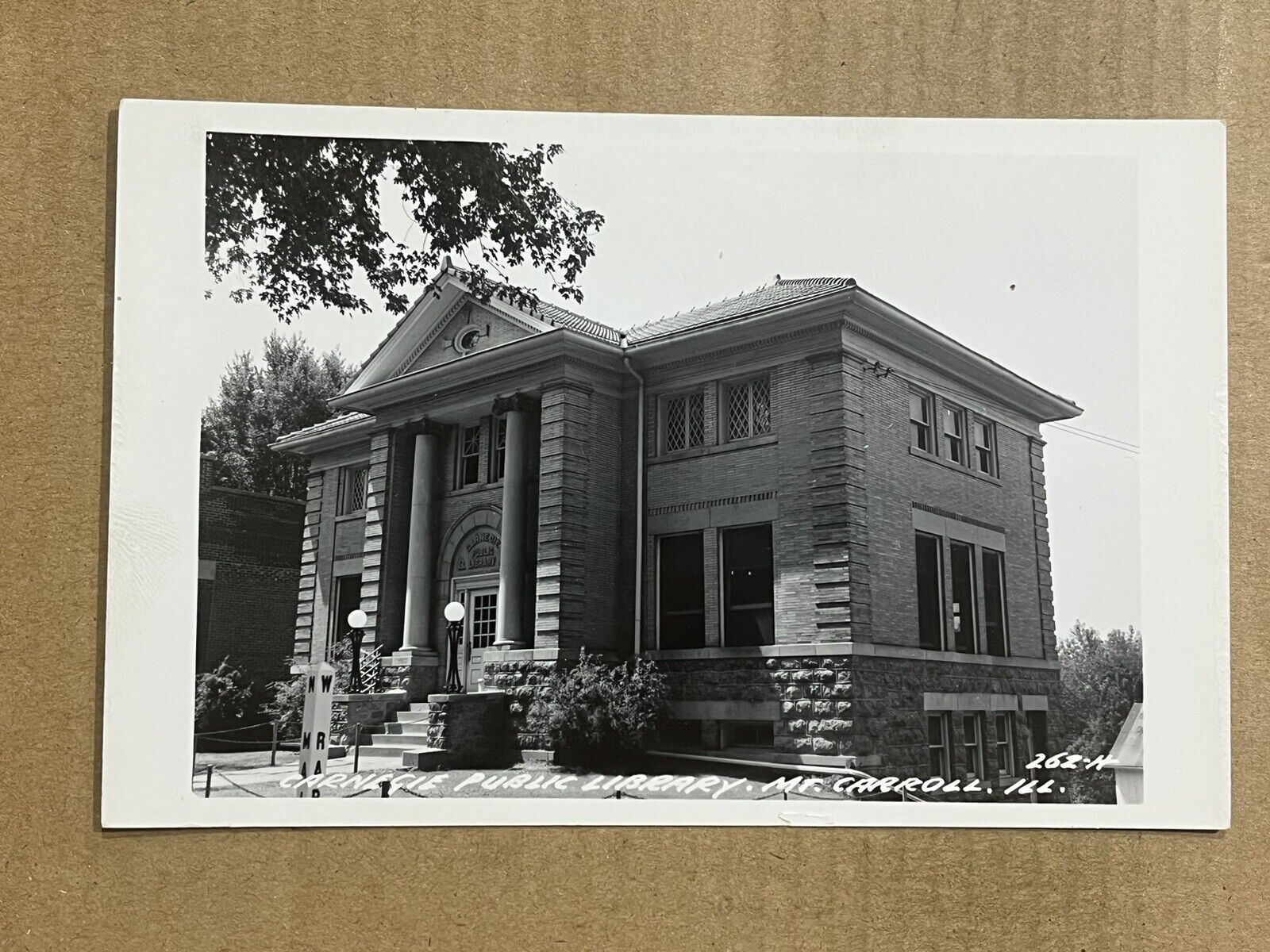 Postcard RPPC Mt Mount Carroll Carnegie Public Library Vintage Real Photo PC