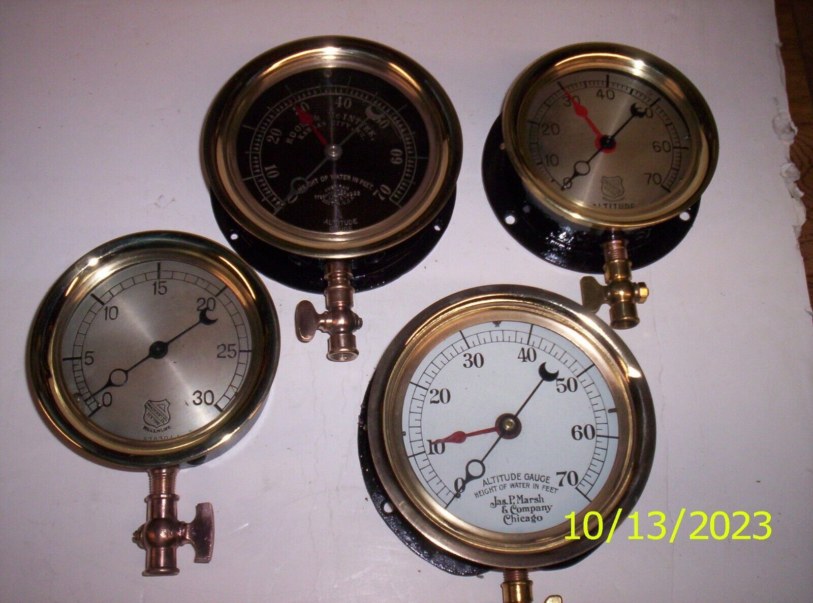 4 Antique Steam and Altitude Gauges, Various Manufacturers