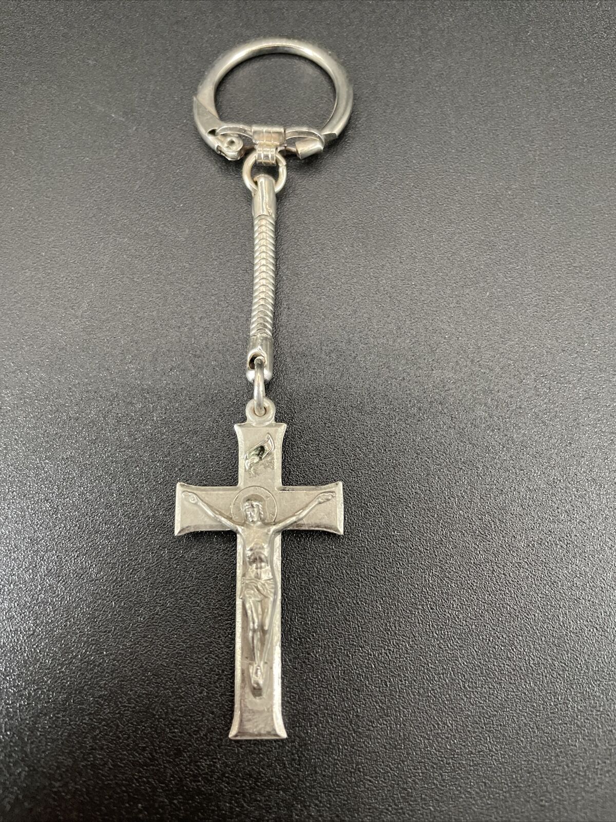 Keychain, Vintage INRI Crucifix Cross Keychain Silver Tone 