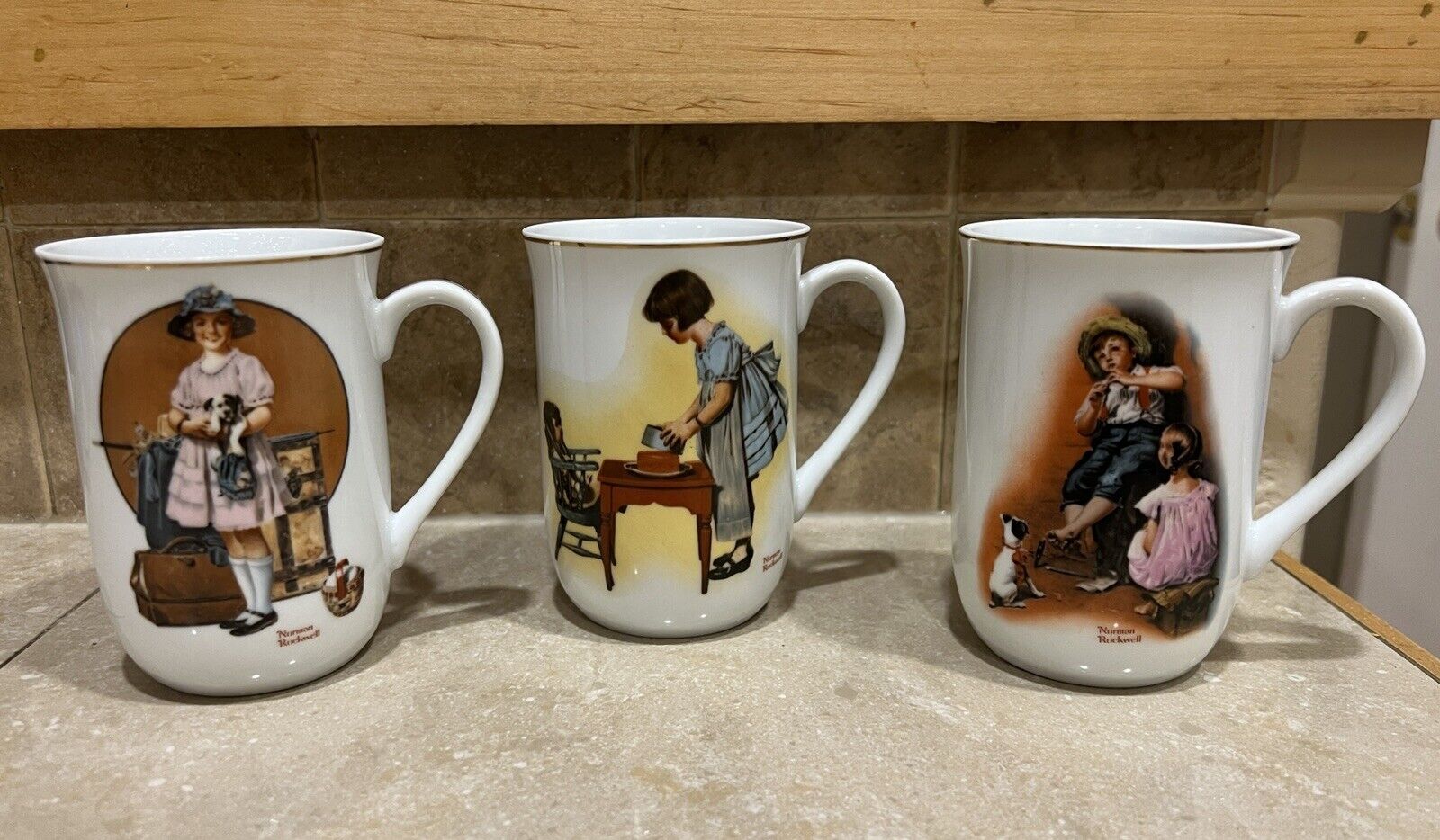 Norman Rockwell H.M.I. 1981 Coffee Mugs Cups Japan Set Lot Of 3 - EXCELLENT