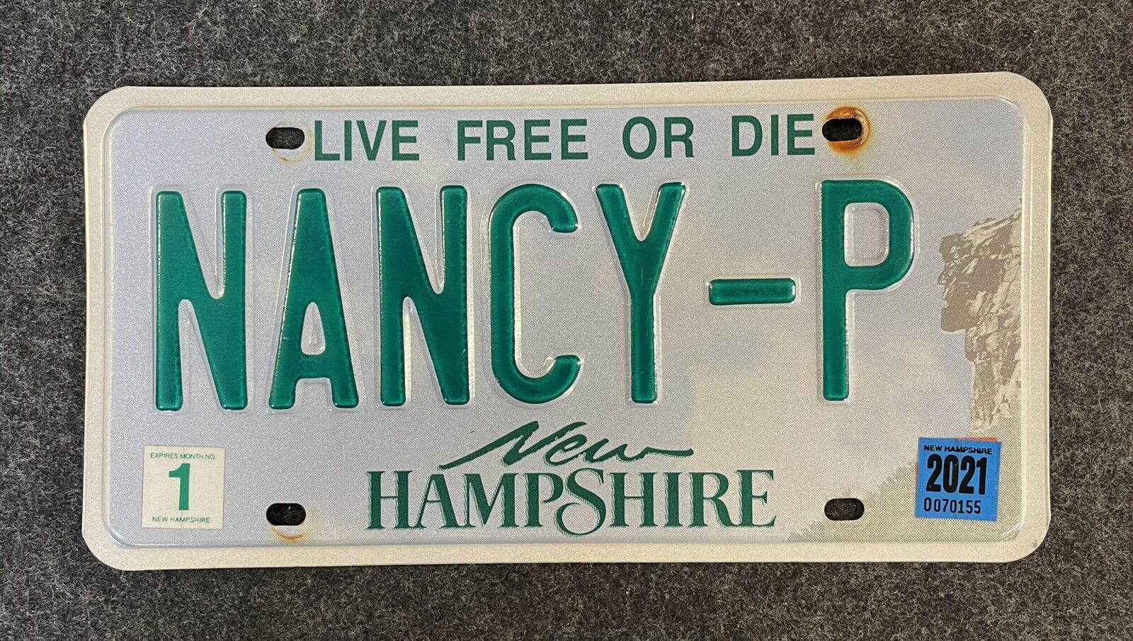 2021 New Hampshire Vanity License Plate NANCY-P Nice Tag NH 21 Nancy Pelosi