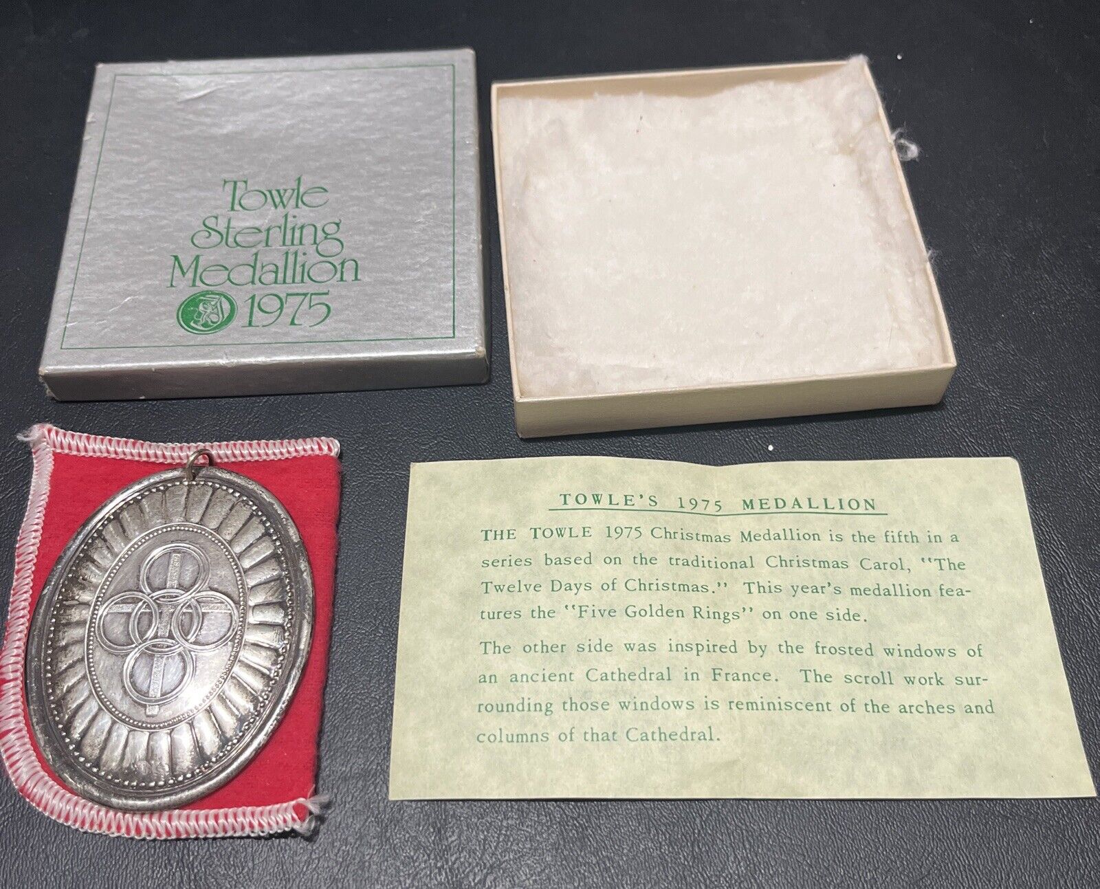 1975 Towle Sterling Silver Medallion Ornament 5 Golden Rings with Original box