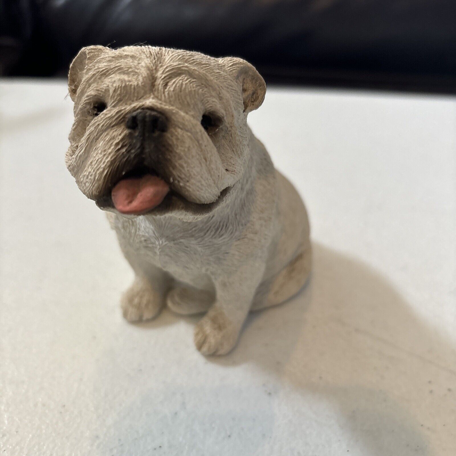 Sandicast White English Bulldog Retired Sitting With Tongue Out Style M-176