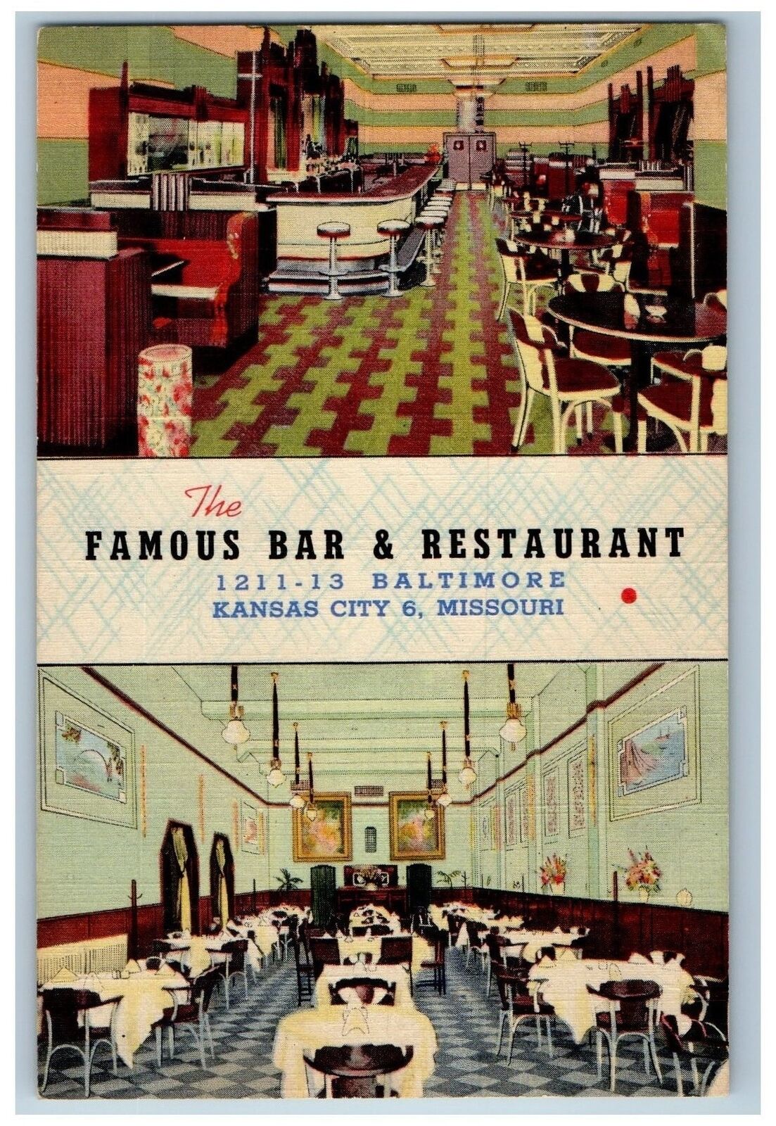 c1940's The Famous Bar And Restaurant Kansas City Missouri MO Unposted Postcard