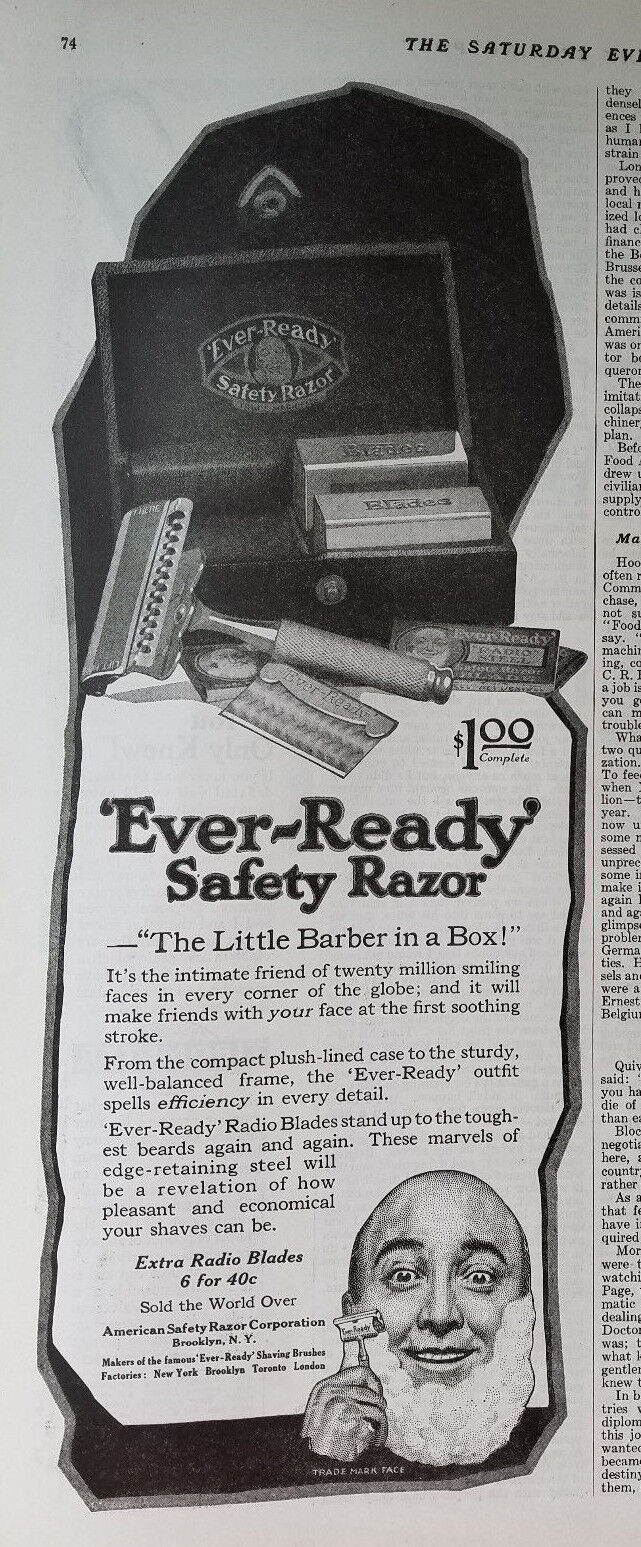 1920 Ever-Ready Safety Razor Shaving Blades Little Barber in Box Original Ad