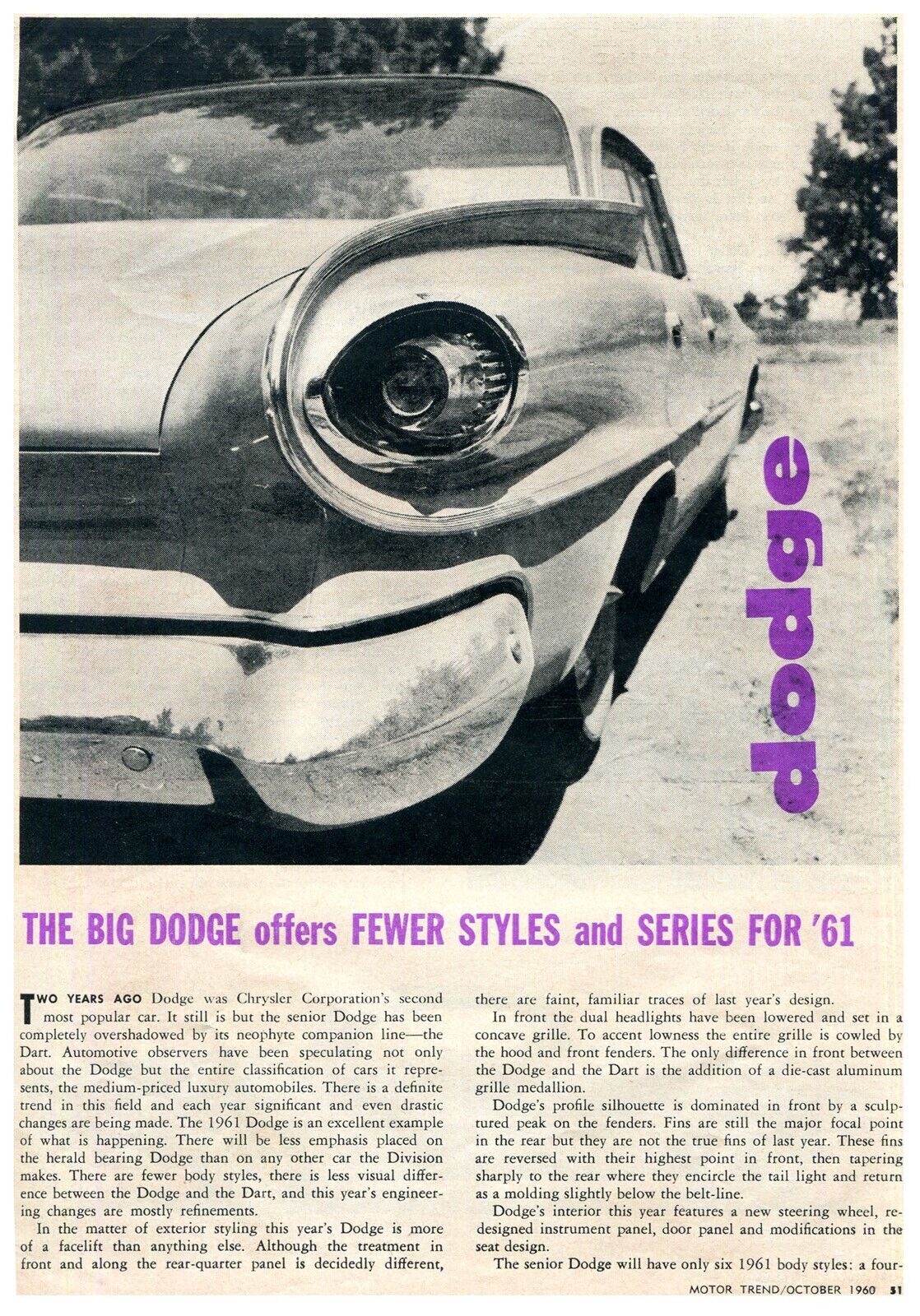 1961 DODGE POLARA INTRODUCTION 3 page ARTICLE