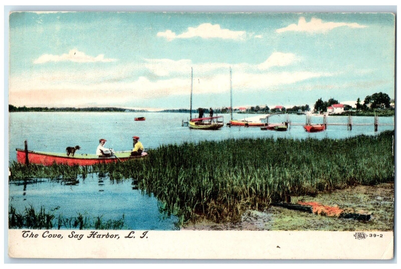 c1910\'s The Cove Canoeing Boat Dog Sag Harbor Long Island New York NY Postcard