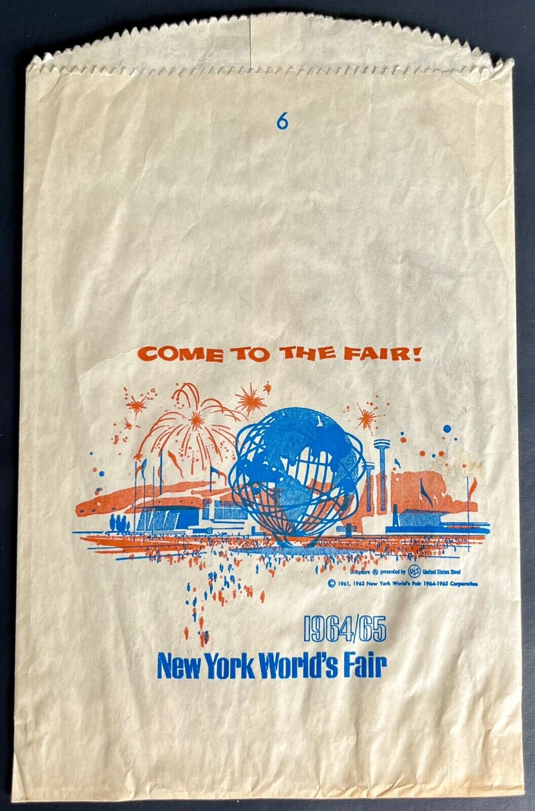 Vintage 1964 1965 New York World’s Fair Small Paper Bag Sack Unisphere