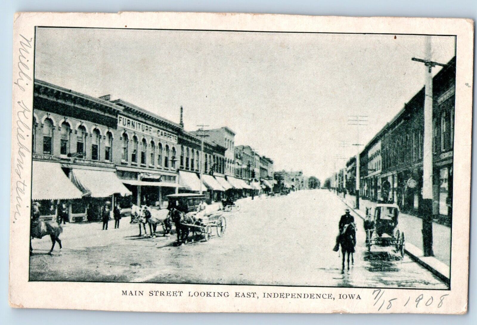 Independence Iowa Postcard Main Street Looking East Road c1908 Vintage Antique
