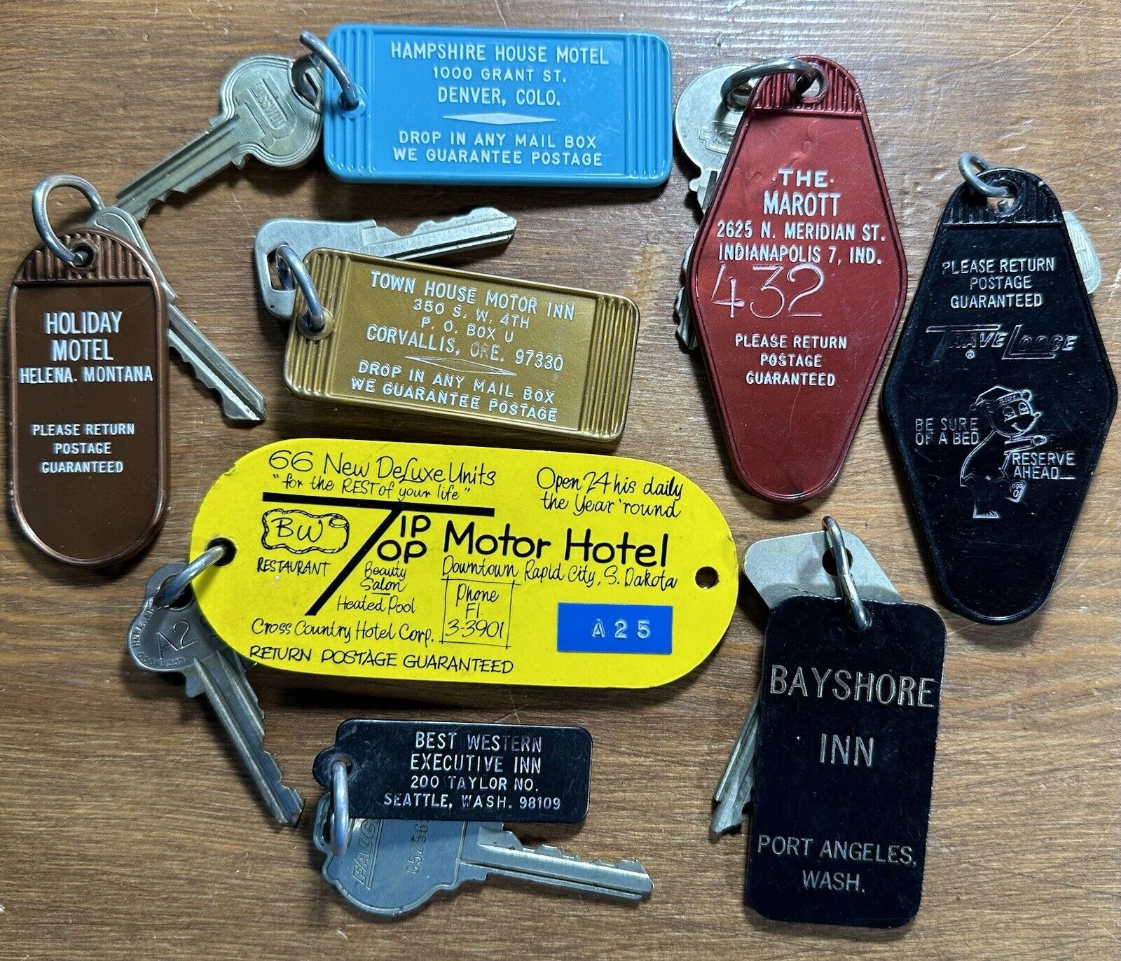 Vintage 1960s/70s Hotel Motel Room Keys & Fobs Mixed Lot Collection #7