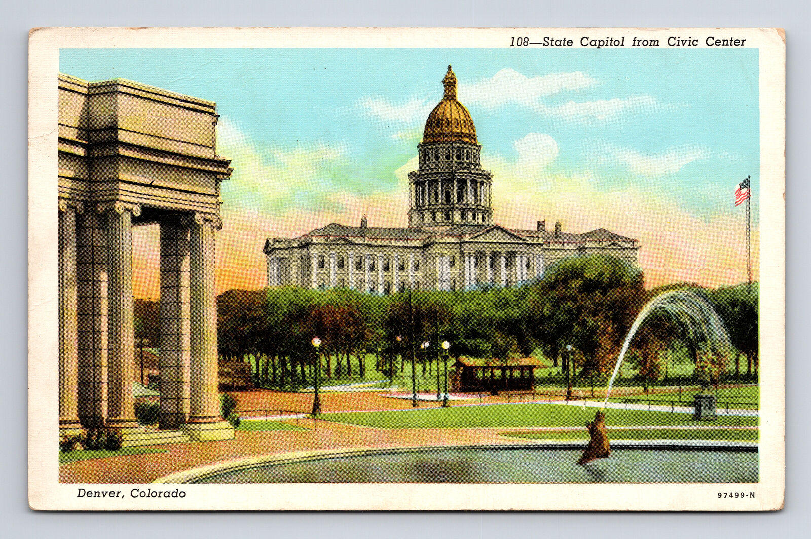 Linen Postcard Denver CO Colorado State Capitol from Civic Center