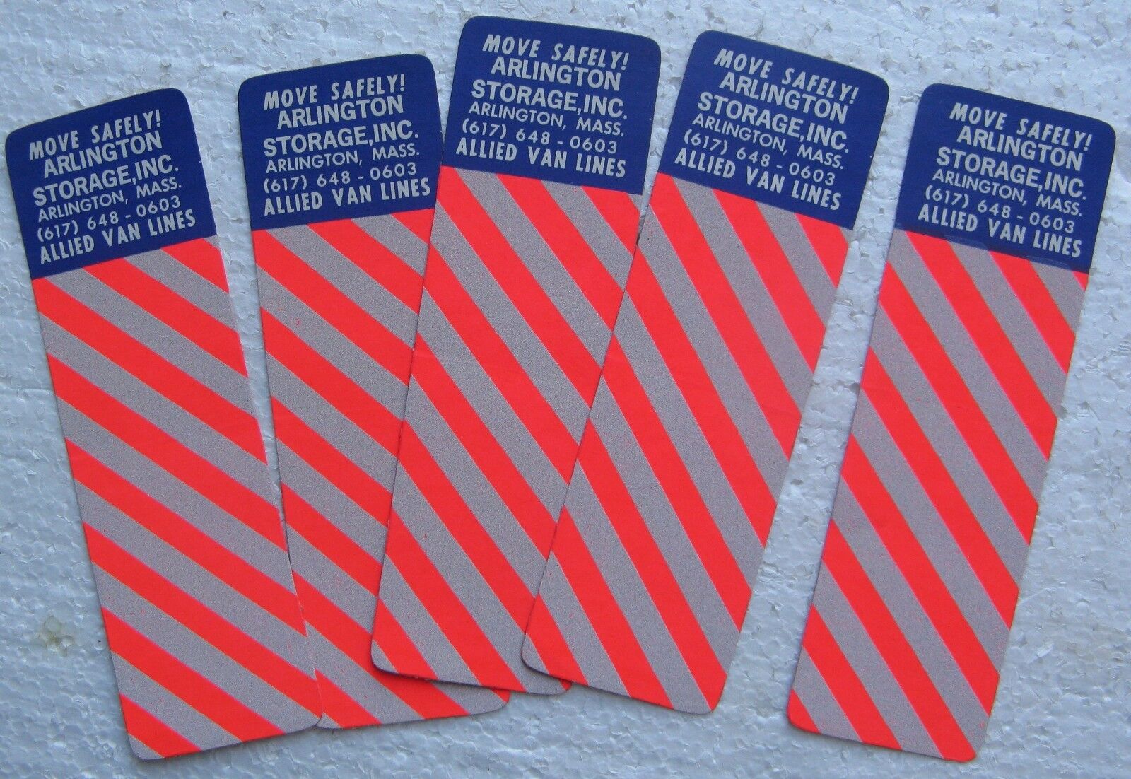 (5) 1970's Safety Decals from Allied Van Lines, Arlington Storage, Arlington, MA