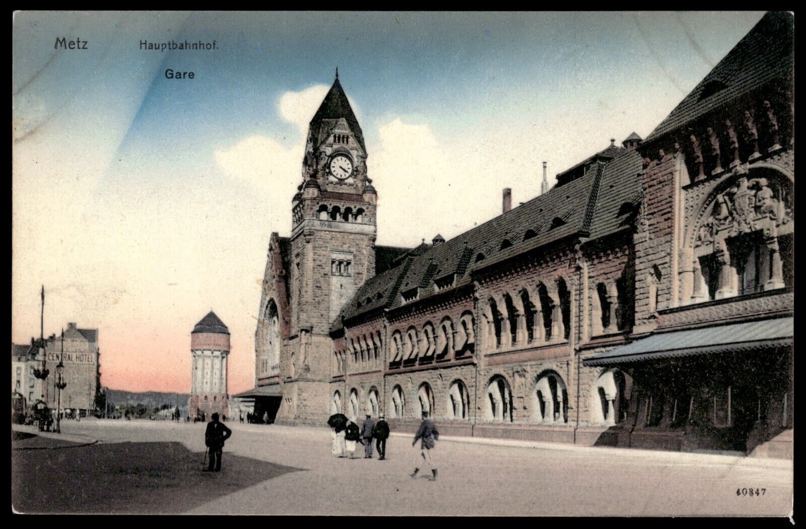 Postcard Metz France Hauptbahnhof Gare Train Station colorized