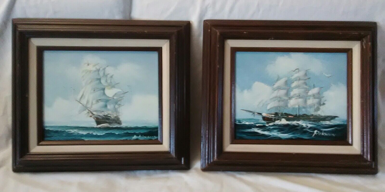Vintage Mid Century Sailing Ships Nautical Original Oil Paintings by Robinson