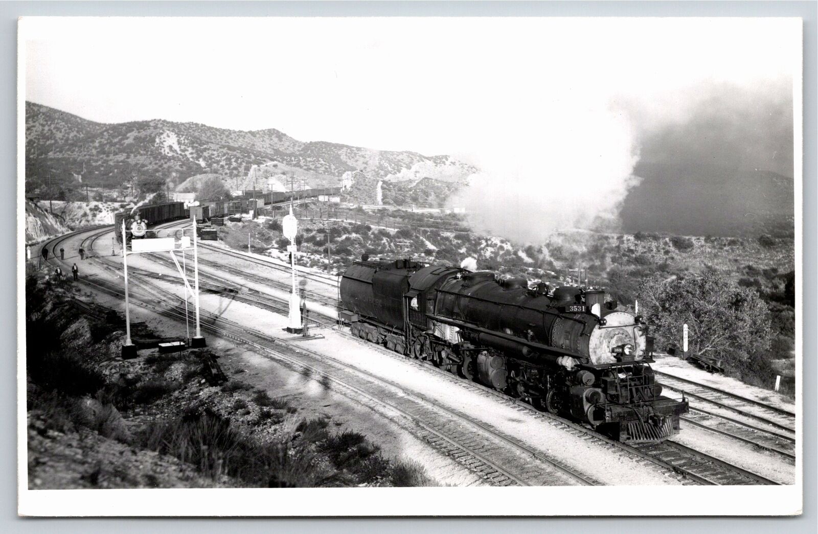 Transportation~Air View UP 3531 Train @ Summit California~1950s RPPC Postcard