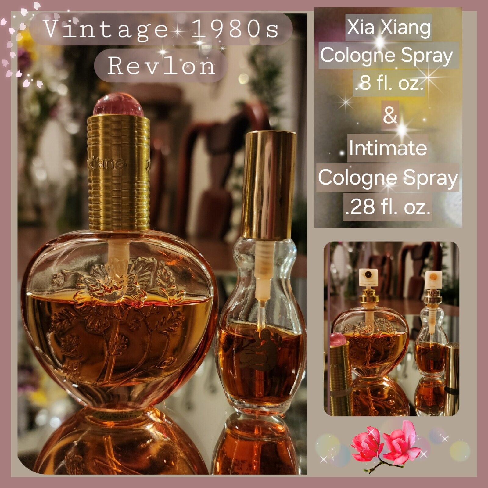 1980s Revlon Fragrances Cologne Spray Xia Xiang .8 oz & INTIMATE .28 oz Vintage