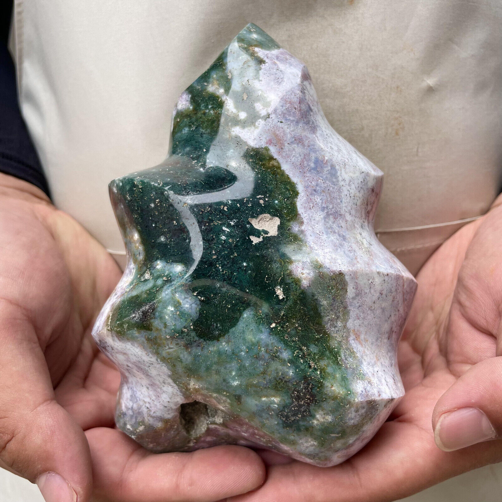 1240g Natural Ocean Jasper Flame Quartz Crystal Freeform Stand Reiki Healing