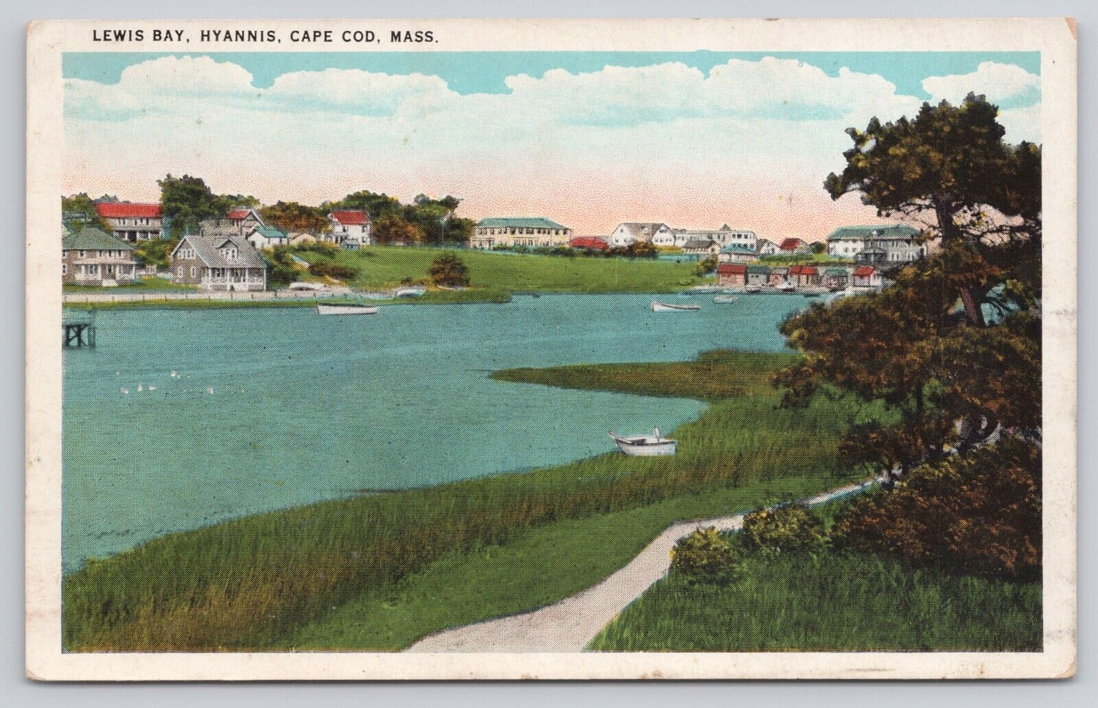 Massachusetts MA Cape Cod Lewis Bay Hyannis Fishing Boats Postcard