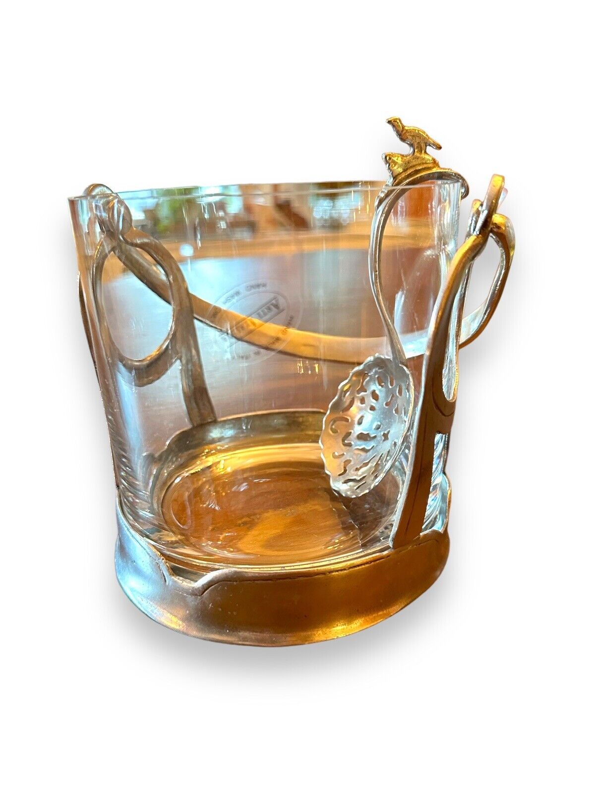 Arte Italica Taverna Crystal Ice Bucket with Handle Pewter Italy Spoon scoop