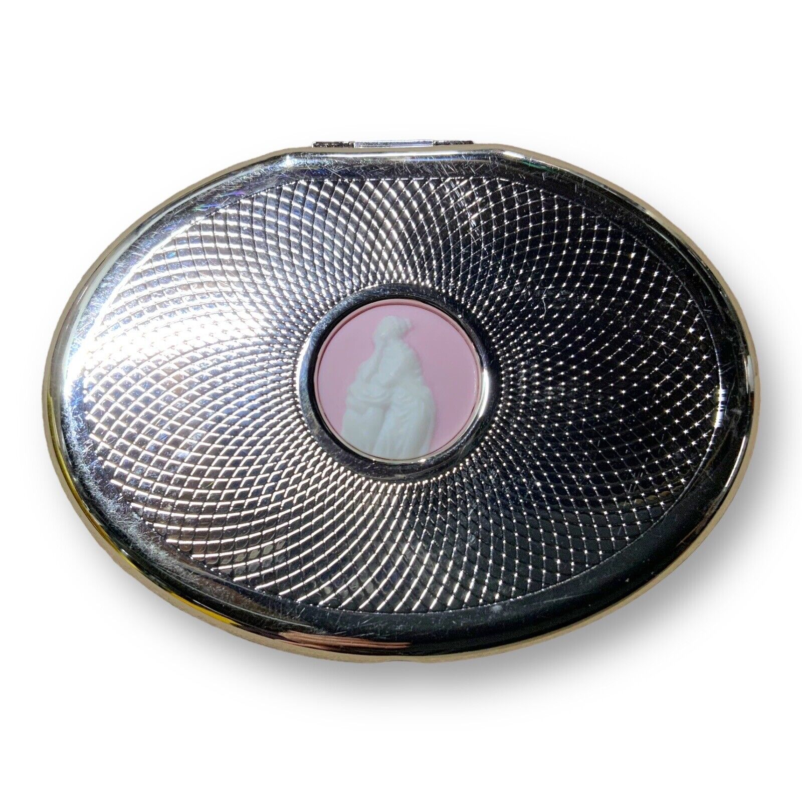 Wedgwood Compact Mirror Silver Tone Pink Cameo