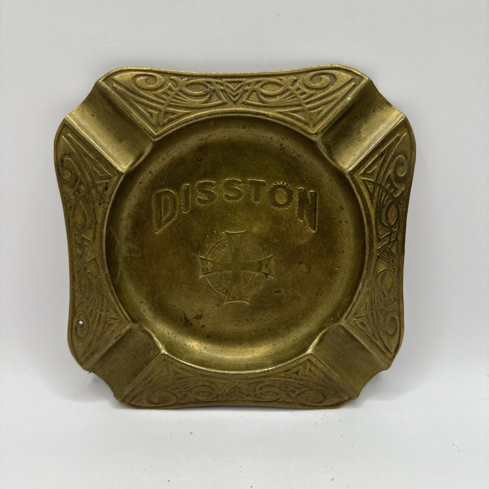 ANTIQUE DISSTON & SONS SAWS ART NOUVEAU ASHTRAY SOLID  BRASS ORNATE GREAT SHAPE