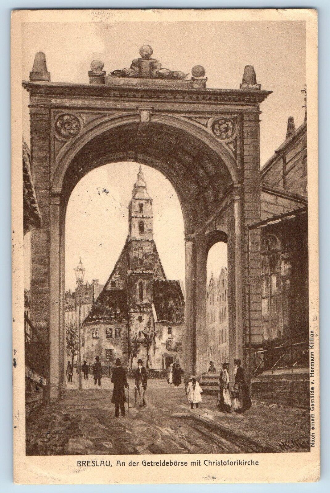 Wroclaw Poland Postcard At The Grain Exchange With Christoforil Church 1909