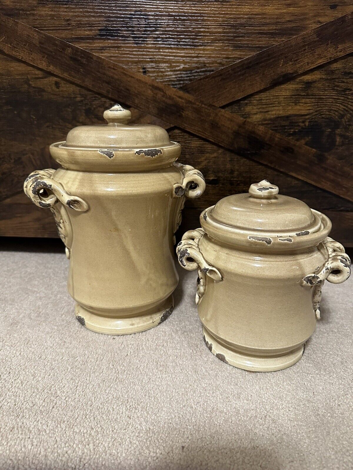 WILD OLIVE CO. Hand Sculpted in Italy/ Set Canisters w/Lids/ RARE / Pottery