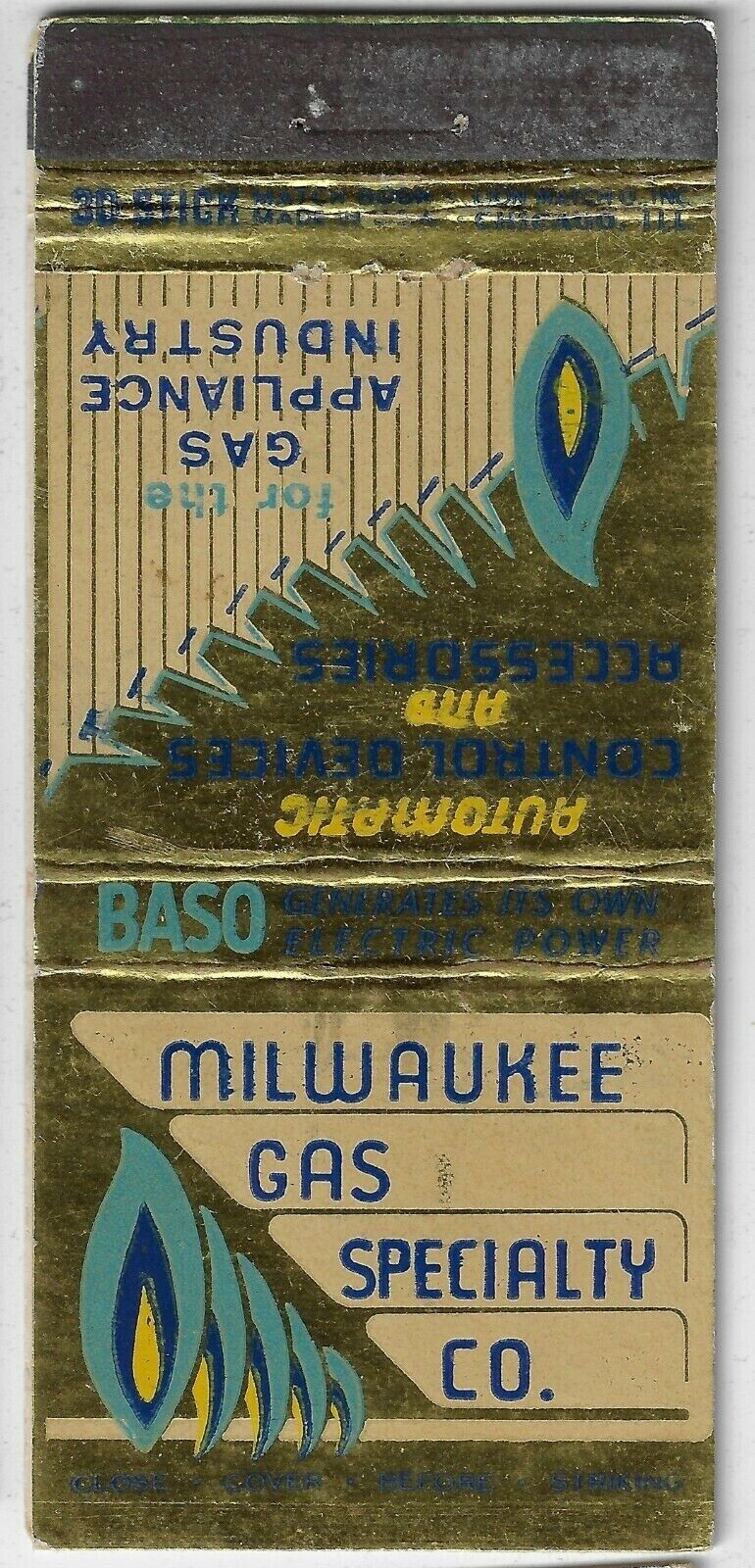   Milwaukee Gas Specialty CO. 30S FS Empty Matchcover