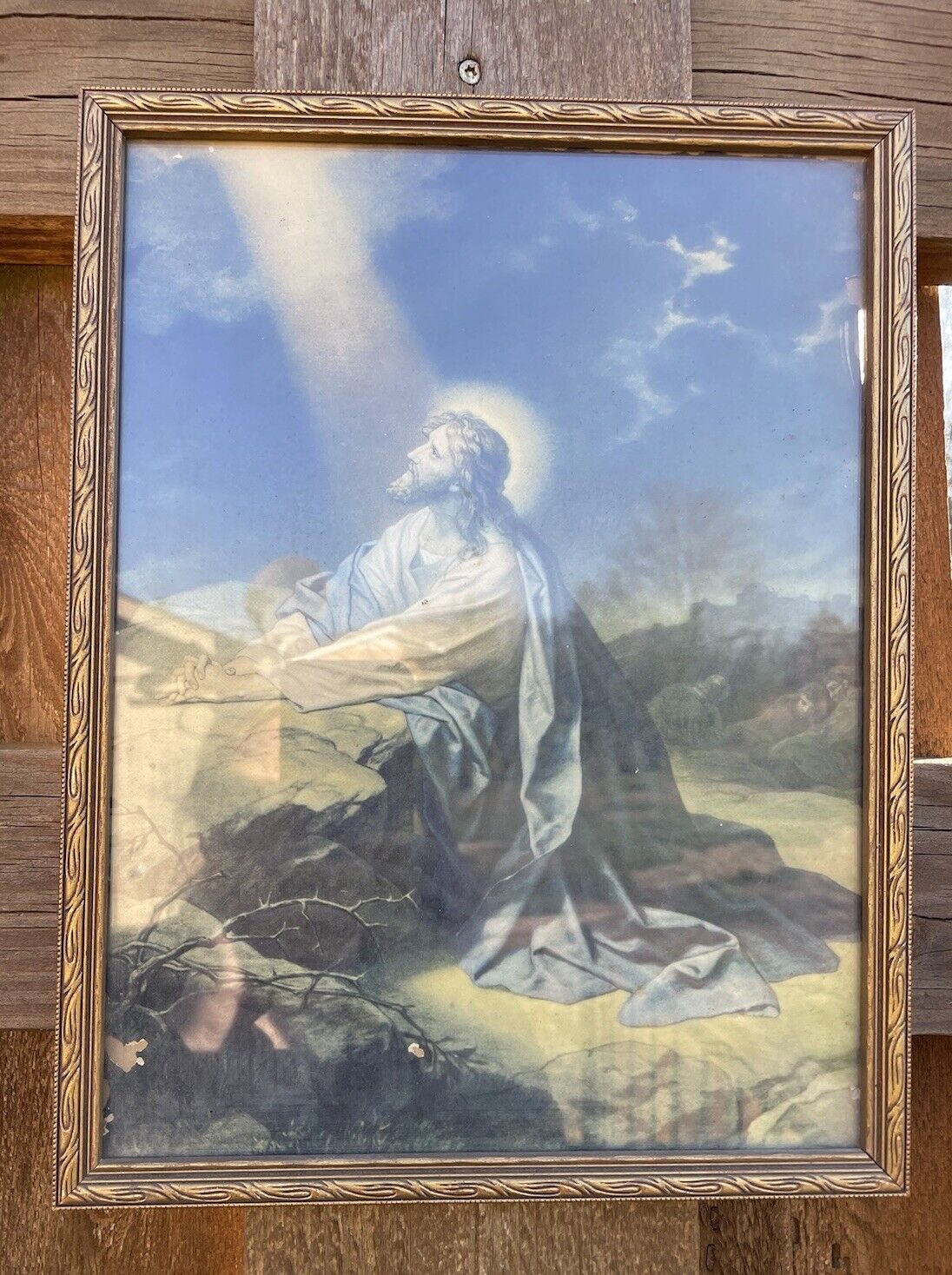Vintage Jesus Praying The Garden of Gethsemane 13”x10” Framed Print
