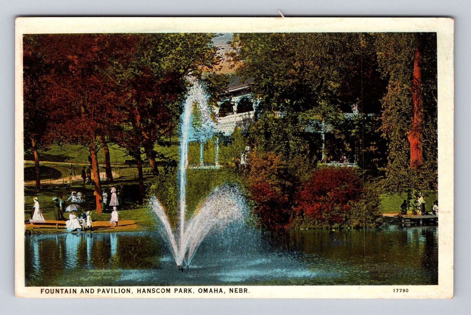 Omaha NE-Nebraska, Hanscom Park Pavilion and Fountain, Vintage Souvenir Postcard