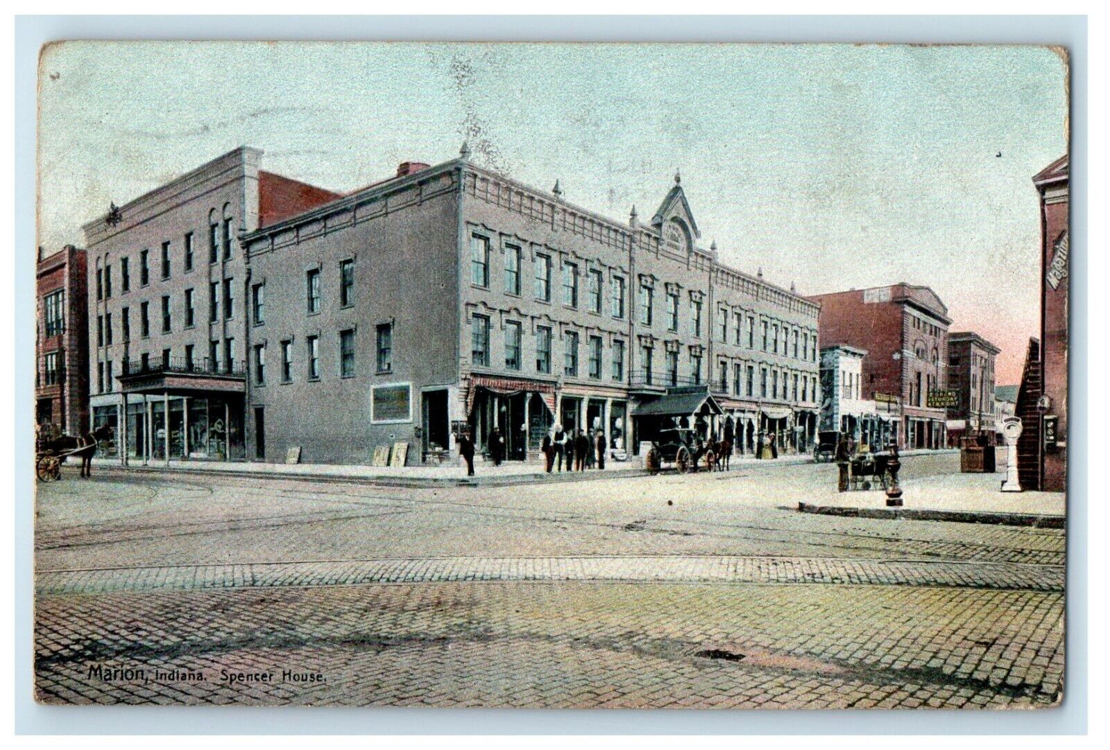 1910 Spencer House Building Horse Carriage Marion Indiana IN Antique Postcard