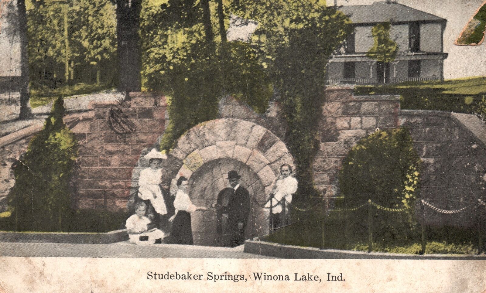 Winona Lake Indiana, 1908 Studebaker Springs Family Entrance, Vintage Postcard