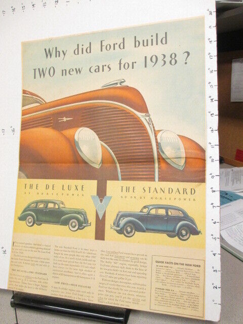 newspaper ad 1937 FORD AUTOMOBILE De Luxe Standard full page premium
