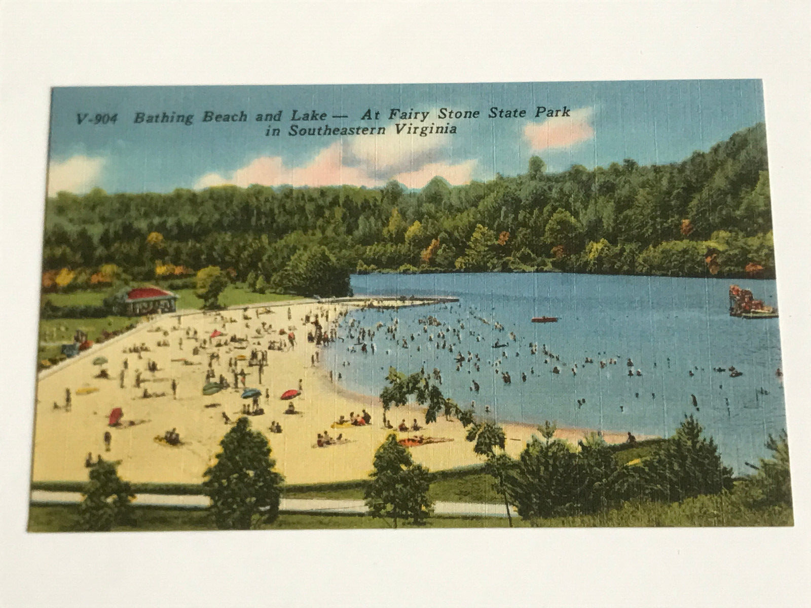 Postcard Fairy Stone State Park VA Virginia Bathing Beach and Lake c1940\'s