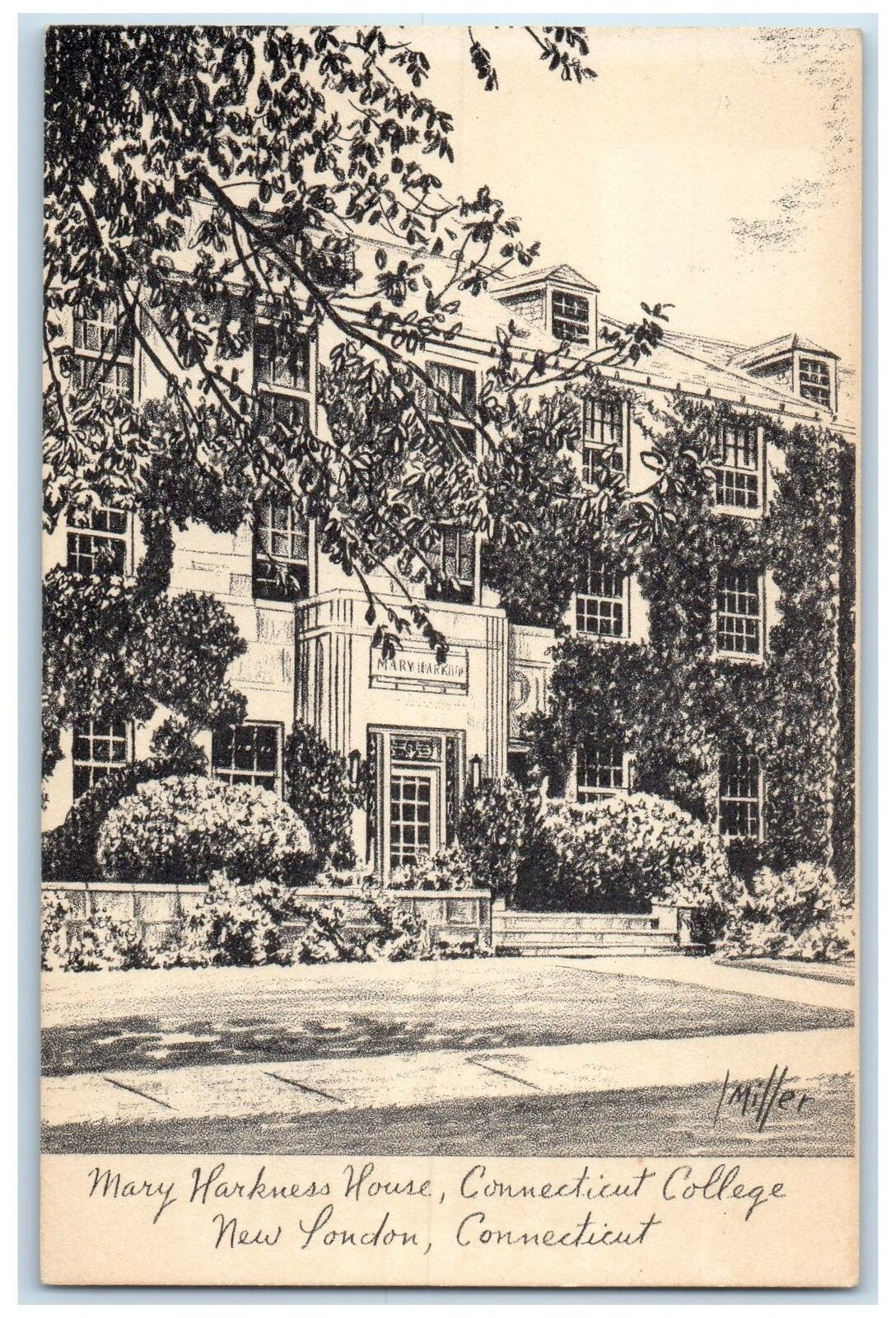 c1940's Mary Harkness House Connecticut College New London CT Unposted Postcard
