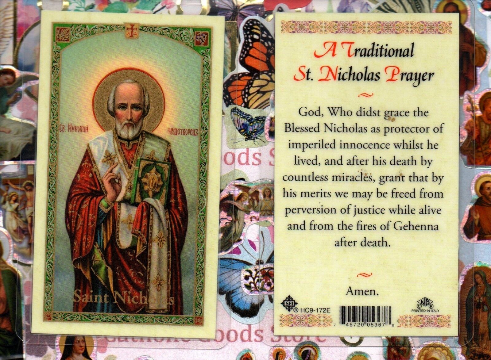 Saint Nicholas - A Traditional St. Nicholas Prayer - Laminated  Holy Card SF 172