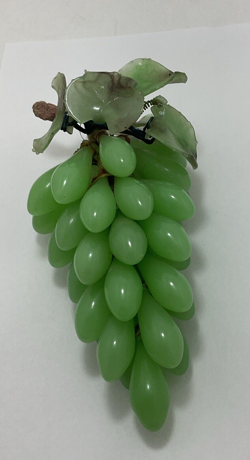 Vintage Grapes Bunch Mid Century Glass Green Stone And Leaves Decor