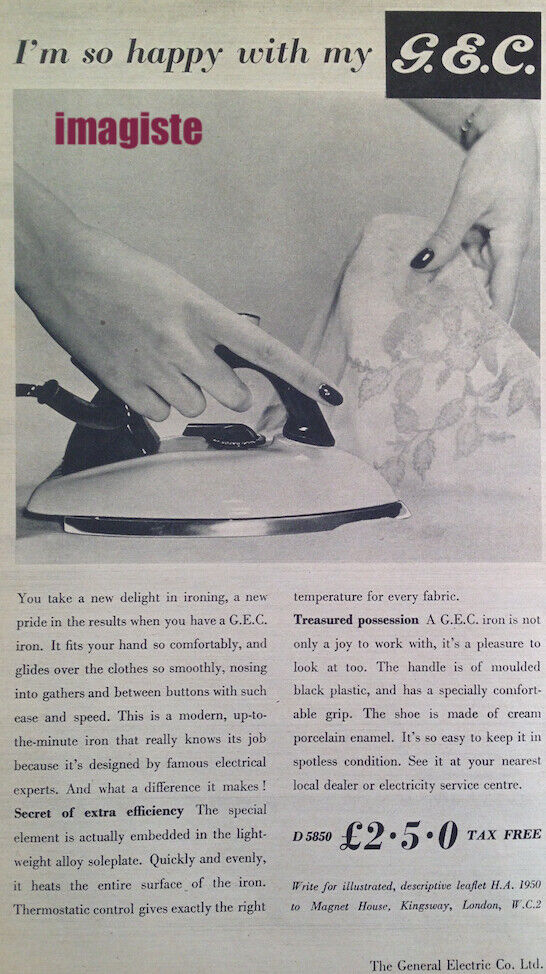 Original Vintage British Ad (1953): G.E.C.Iron (General Electric)