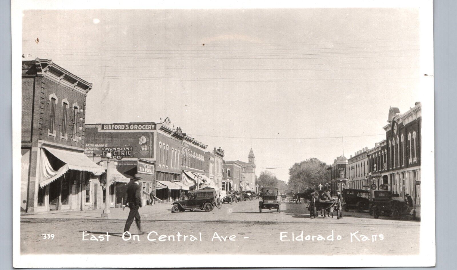 CENTRAL AVENUE eldorado ks real photo postcard rppc 1920s main street kansas