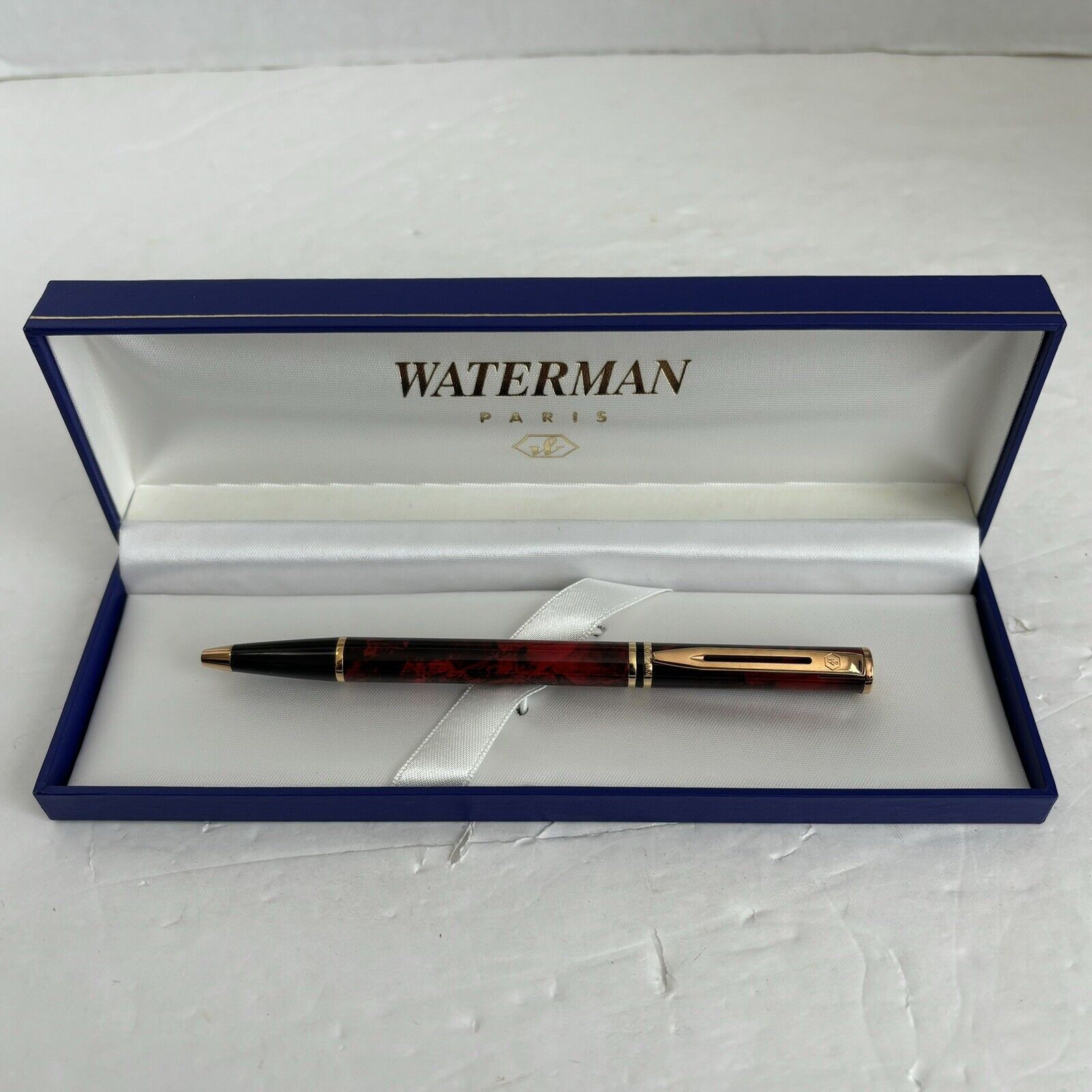 Waterman Ballpoint Pen Black Red Gold Trim with Blue Ink Vintage