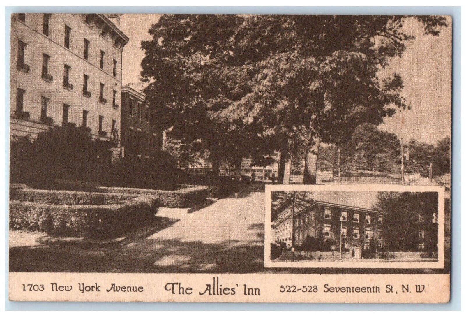 c1910\'s The Allies Inn Hotel Building Scene Street Washington DC Postcard