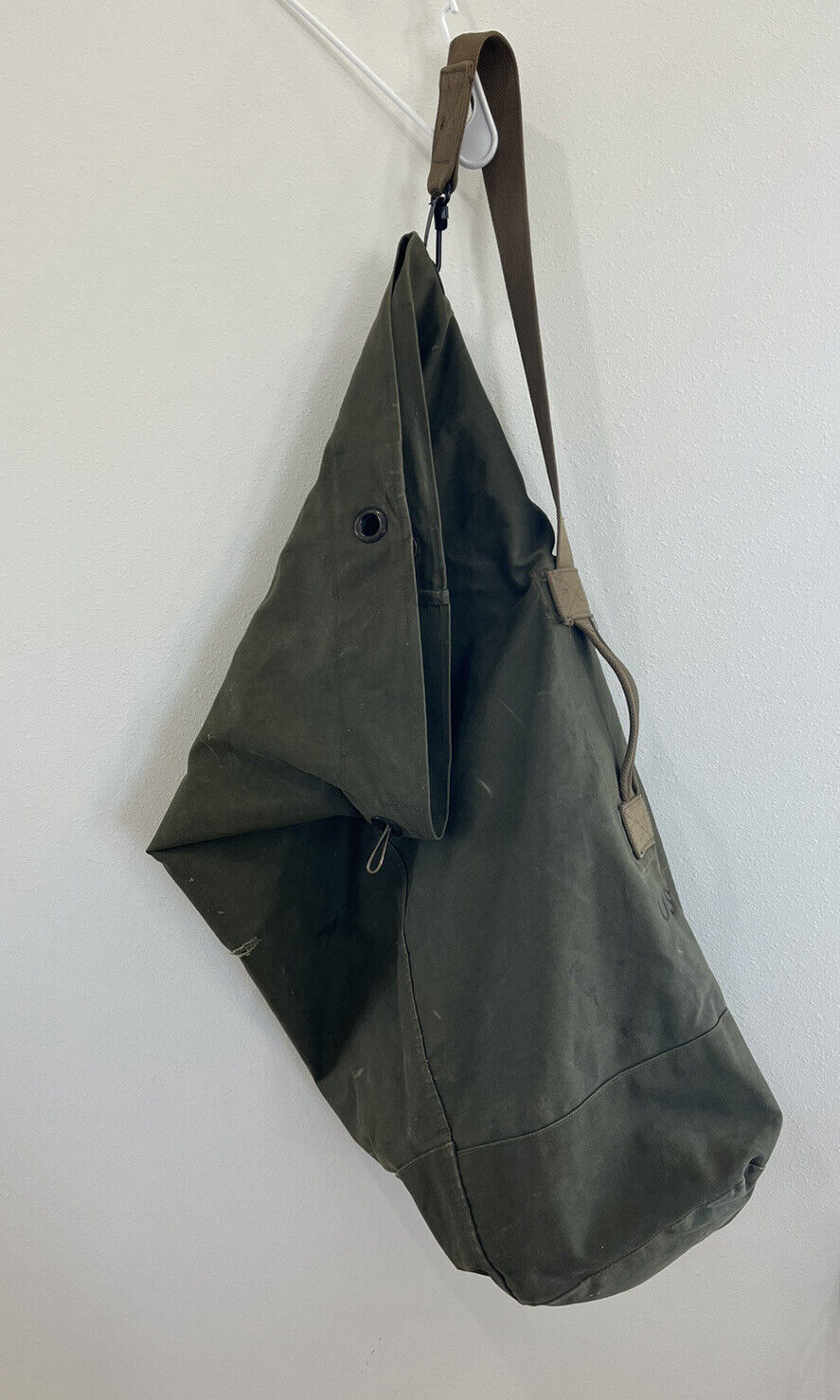 Vintage Military Large Duffle Bag US Canvas Army Green Carryall Sack