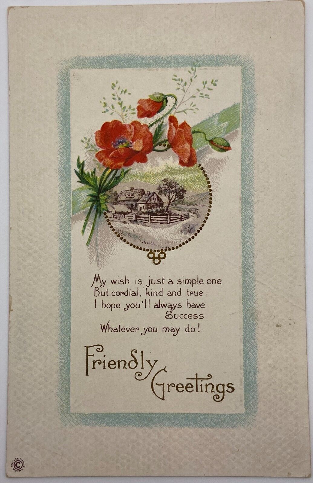 Vintage Postcard Friendly Greetings Poppies