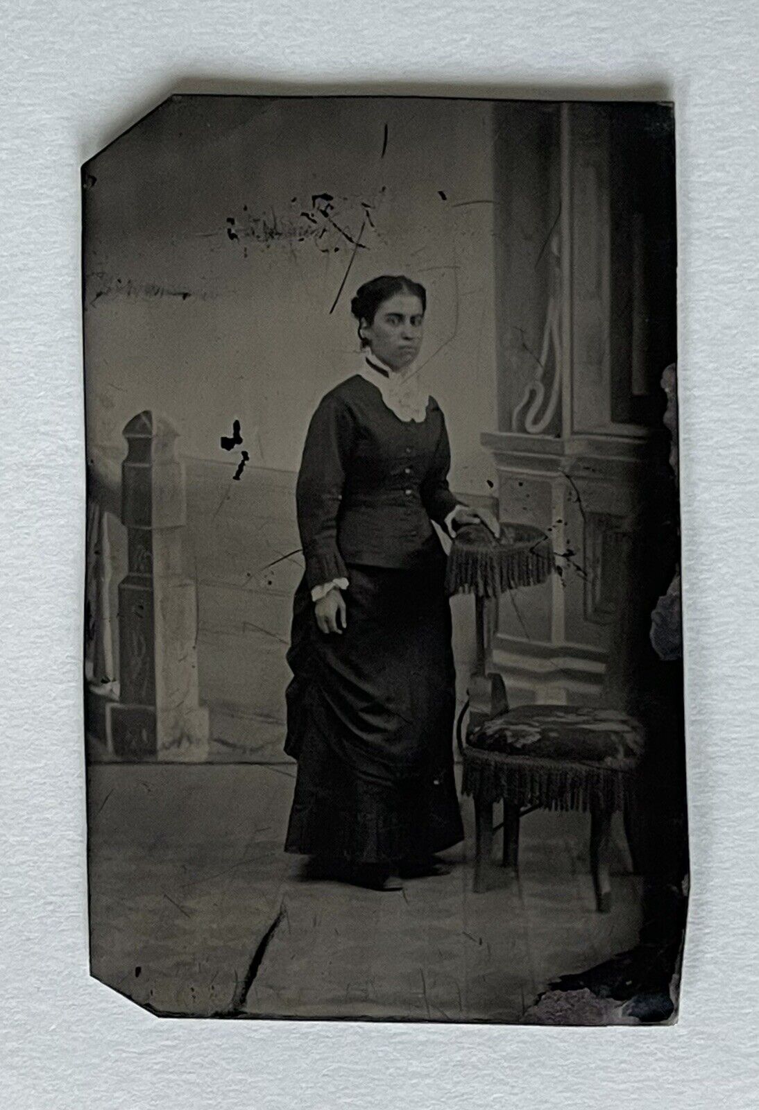 Antique Victorian Old Tintype Photo Woman Pretty Lady Standing Tin Type