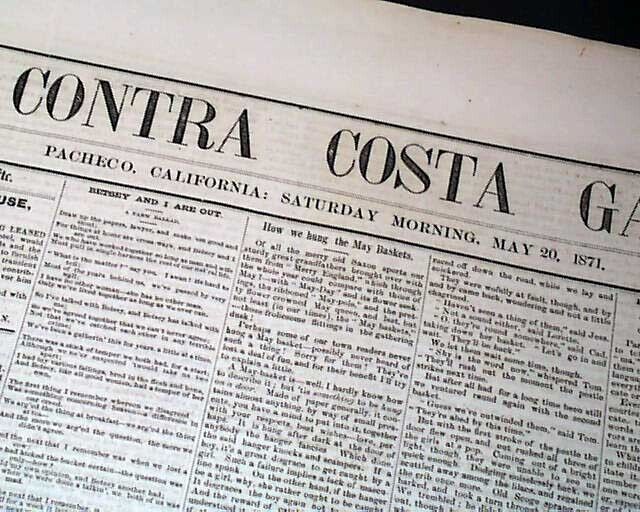 Rare PACHECO California Old West Contra Costa County BAY AREA 1871 Newspaper