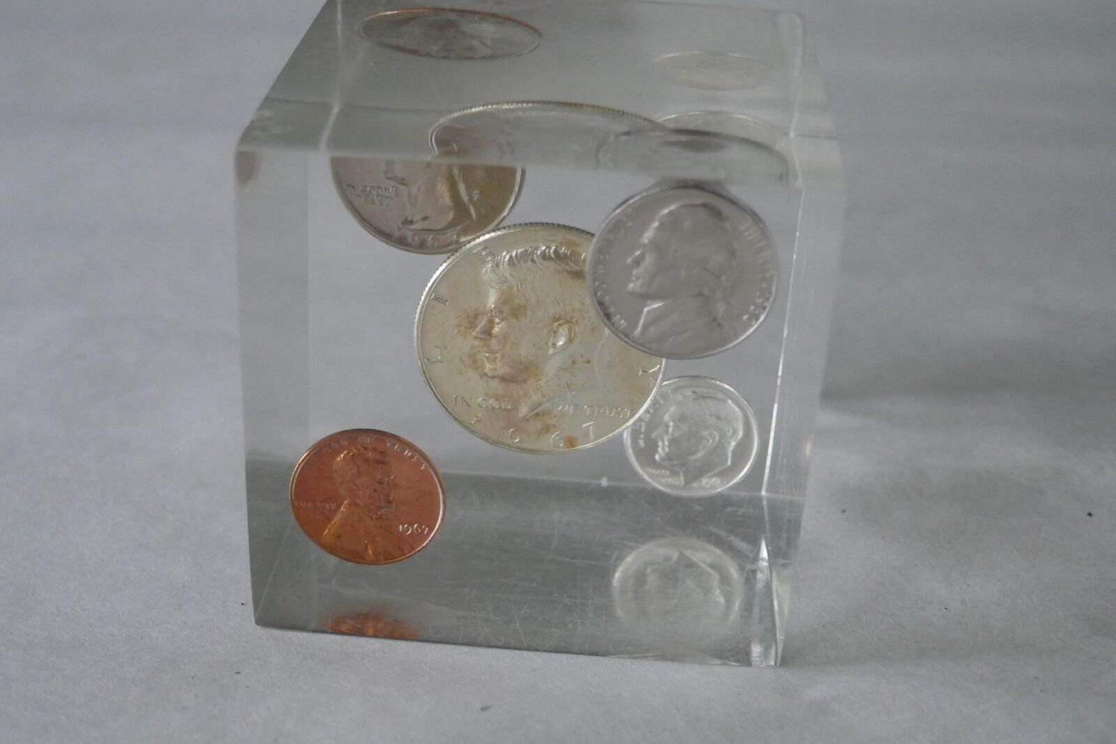 Vintage 1960\'s Coin Lucite Paperweight