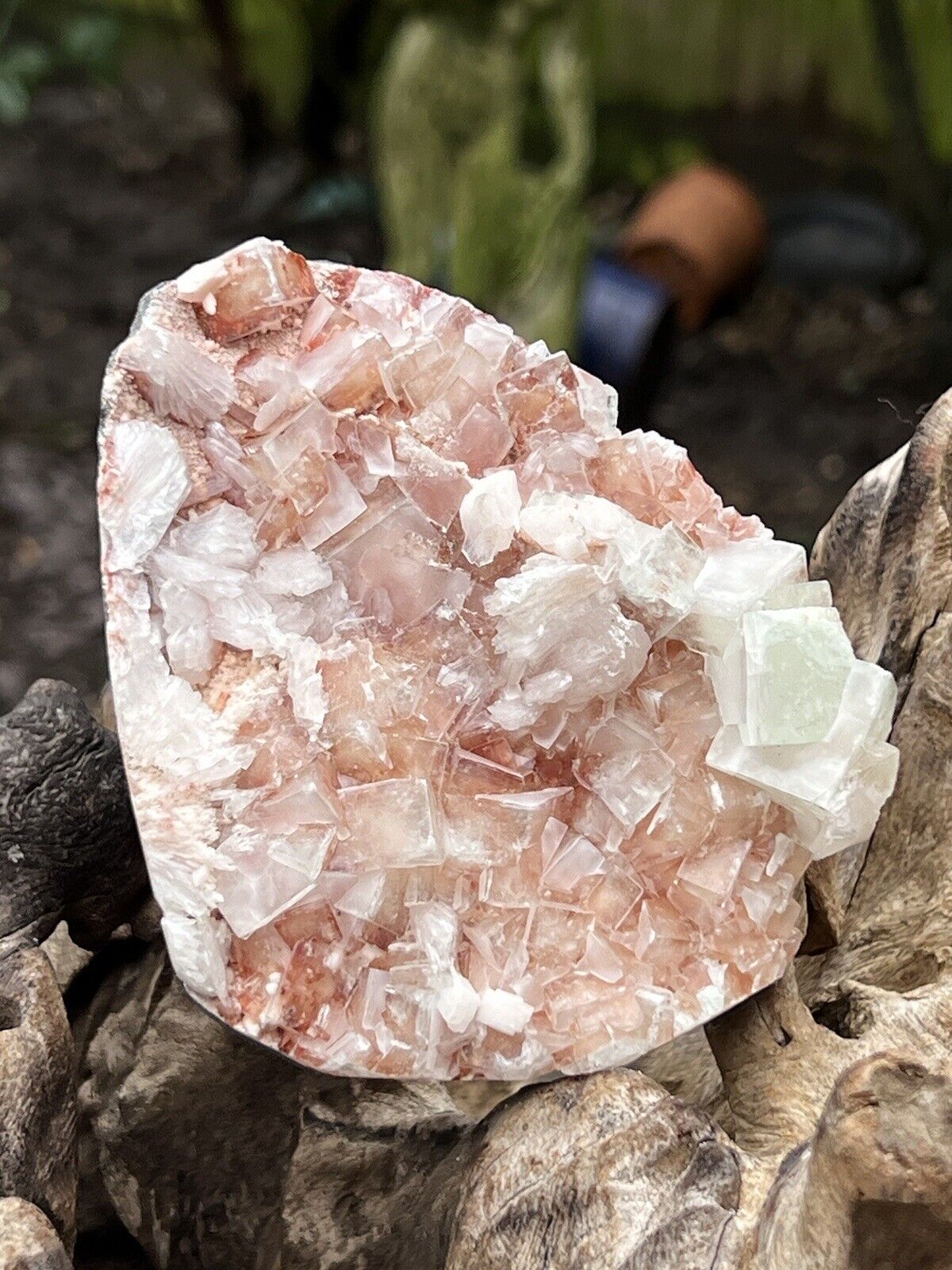 Pink Stillbite And Heulandite Cluster With Green Apophyllite Large AAA+ 405g 40