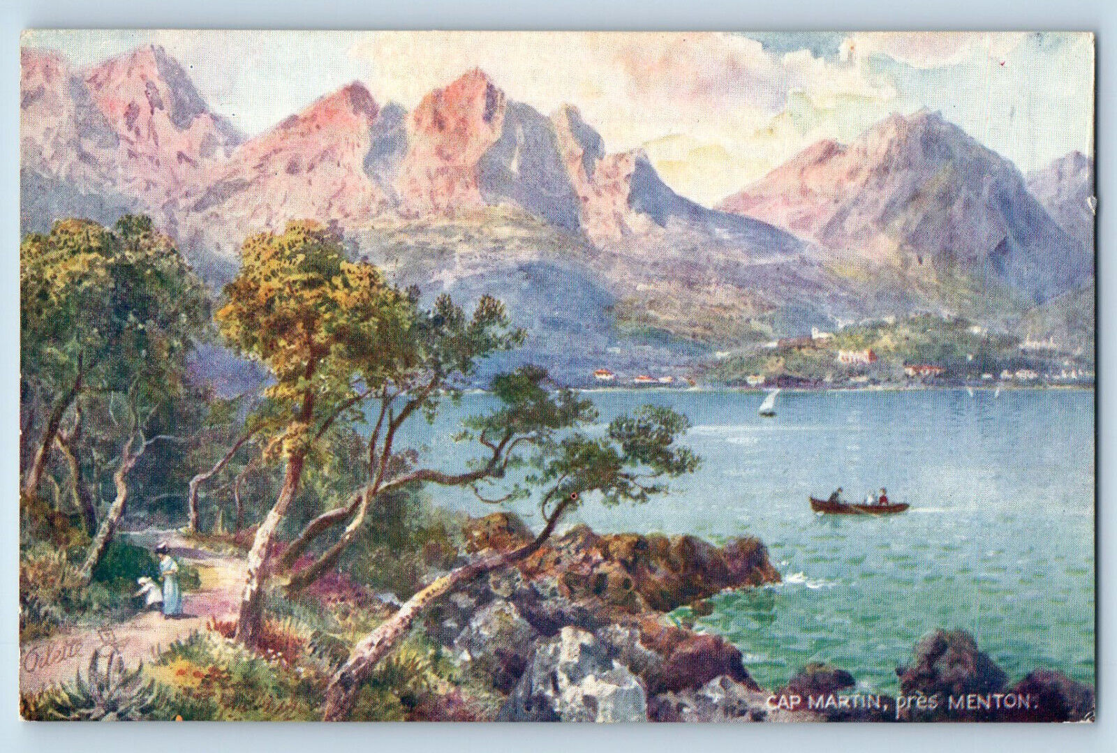 Menton France Postcard Cap Martin Pres River View c1910 Oilette Tuck Art