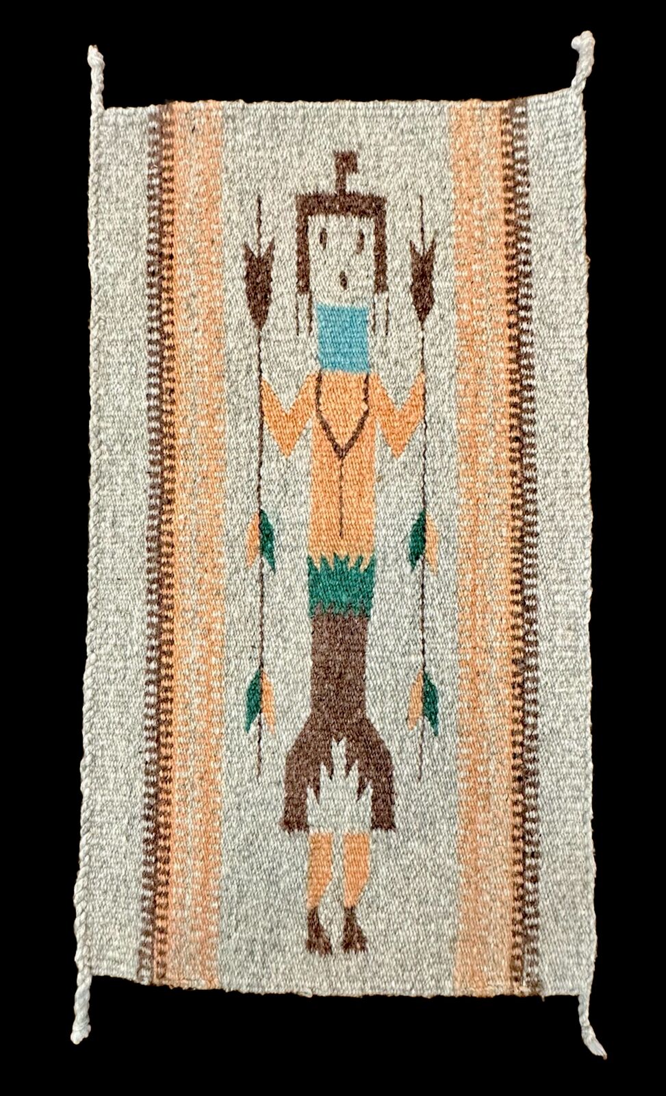 Navajo Yei HandWoven Wool Rug Wall Hanging 28” x 16” Native American Art Vintage